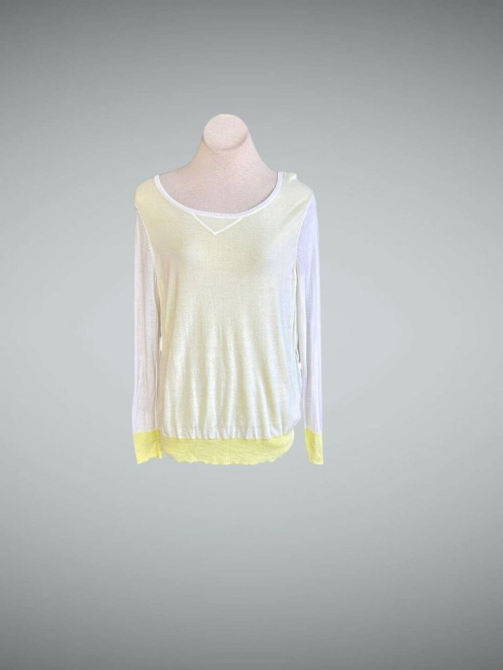 Halogen Layered Long Sleeve Sweater Top White Chartreuse Size XL